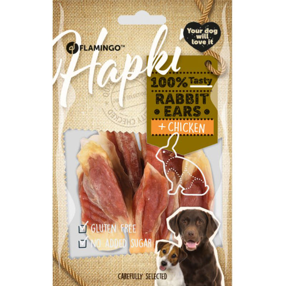 Flamingo Hapki Rabbit Ears Chicken 85g – Natural Rabbit Ears with Chicken, High-Protein Treat