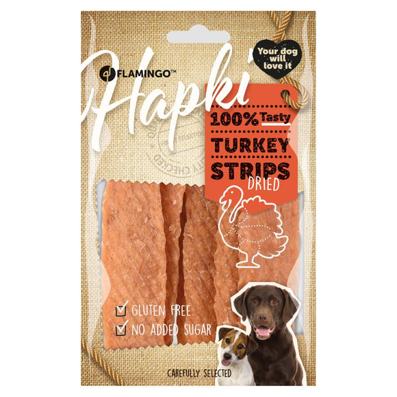 Flamingo Hapki Turkey Stripes – Dried Turkey Dog Treats, 85g, High Protein Snack