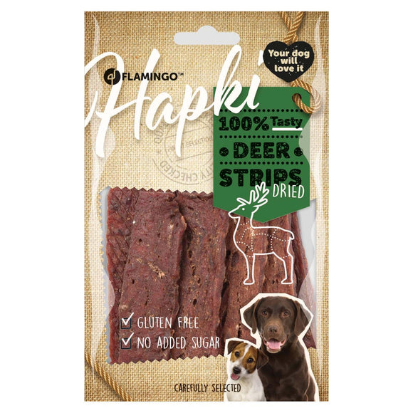 Flamingo Hapki Deer Stripes – Dried Reindeer Dog Treats, 85g, Natural Protein Snack
