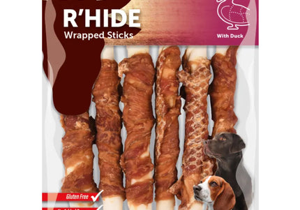 Flamingo R'hide Sticks Duck – Small Rawhide Treats Wrapped in Duck, 6 Pack