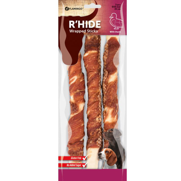 Flamingo R'Hide Wrapped Sticks 25cm – Duck Wrapped Dog Treats, Long-Lasting Chew