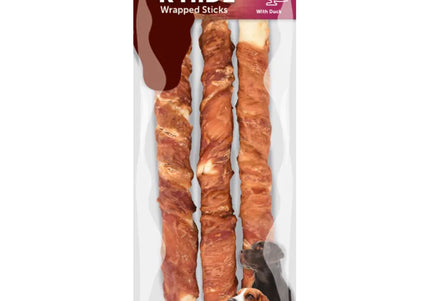 Flamingo R'Hide Wrapped Sticks – Duck Wrapped Dog Treats, 3 Pack, 28cm Each