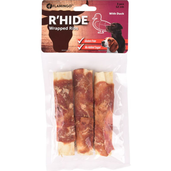 Flamingo R'hide Ribs Duck 90g – Natural Chewy Rib Treats with Real Duck, High Protein