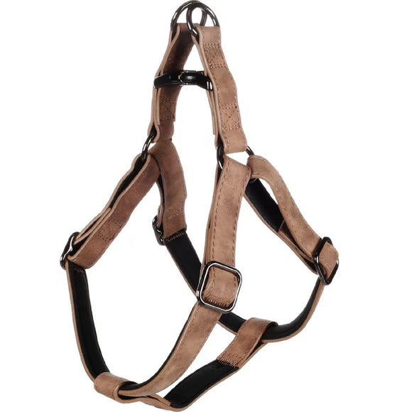 Flamingo Step&Go Deluxe Eco-Leather Harness – Neoprene Lined, Brown, Large, Comfortable Fit
