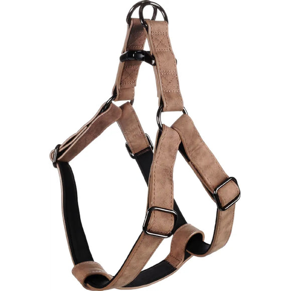 Flamingo Step&Go Deluxe Eco-Leather Harness – Neoprene Lined, Brown, Large, Comfortable Fit