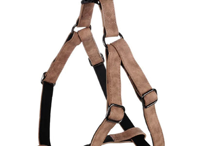 Flamingo Step&Go Deluxe Eco-Leather Harness – Neoprene Lined, Brown, Large, Comfortable Fit