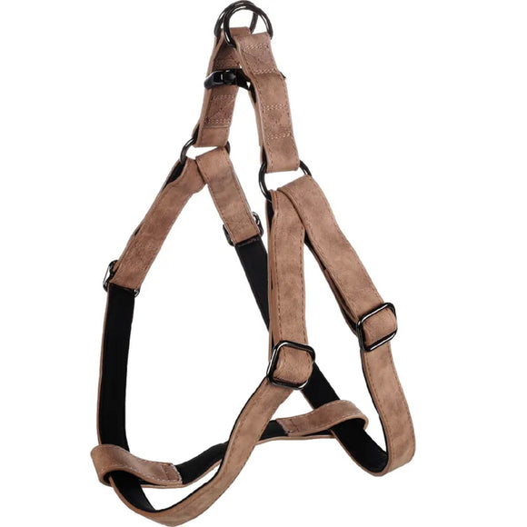 Flamingo Step&Go Deluxe Eco-Leather Harness – Neoprene Lined, Brown, Large, Comfortable Fit