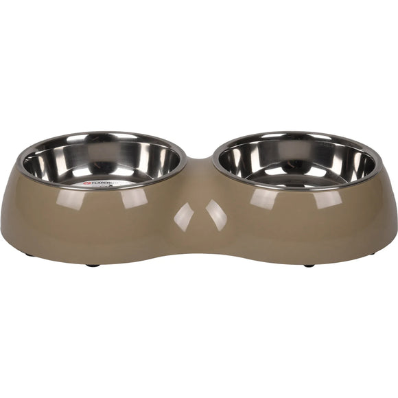 Flamingo Divar Duo Dinner Double Bowl – Non-Slip Stainless Steel, Small Size