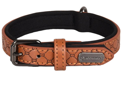 Flamingo Collar Patti Brown – Elegant Lined Dog Collar, Eco-Leather & Neoprene, Embossed, Large