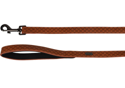 Flamingo Patti Brown Dog Leash – Eco-Leather, Embossed, Padded Handle, 130cm x 15mm, Elegant Design