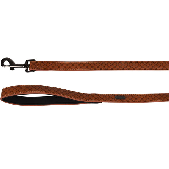 Flamingo Patti Brown Dog Leash – Eco-Leather, Embossed, Padded Handle, 130cm x 15mm, Elegant Design