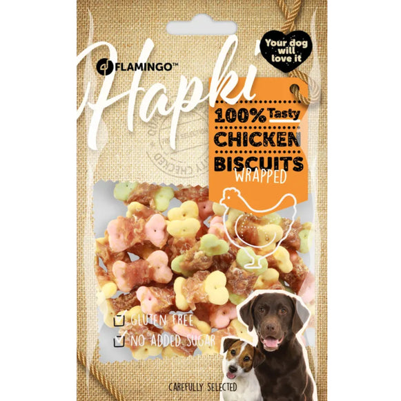 Flamingo Hapki Chicken Biscuits Wrap 85g – Colorful Crunchy Biscuits with Real Chicken Coating