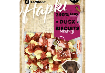 Flamingo Hapki Duck Biscuits Wrap 85g – Colorful Crunchy Dog Treats with Real Duck, 85g Pack