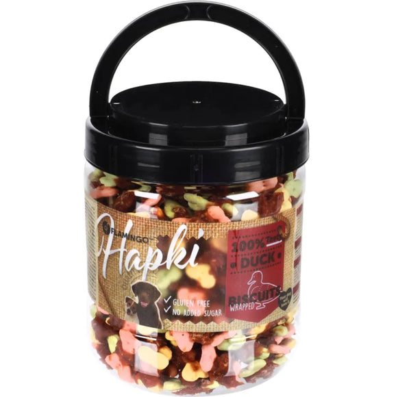 Flamingo Hapki Duck Biscuits Wrap 550g – Crunchy Dog Treats with Real Duck, High Protein Snack