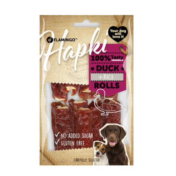 Flamingo Hapki Duck Rolls 85g – Tasty Dog Treats with Duck and Rice, Premium Snack