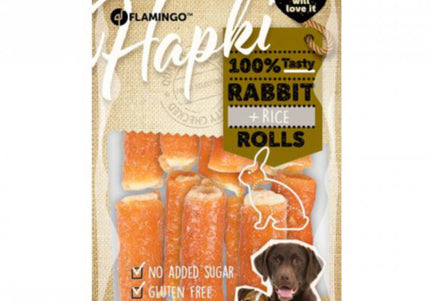 Flamingo Hapki Rabbit Rolls – Tasty Dog Treats with Rabbit and Rice, 85g Pack