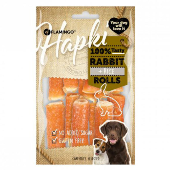 Flamingo Hapki Rabbit Rolls – Tasty Dog Treats with Rabbit and Rice, 85g Pack