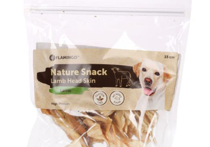 Flamingo Nature Snack Lamb Head Skin 200g – Natural Chewy Dog Treats, High Protein