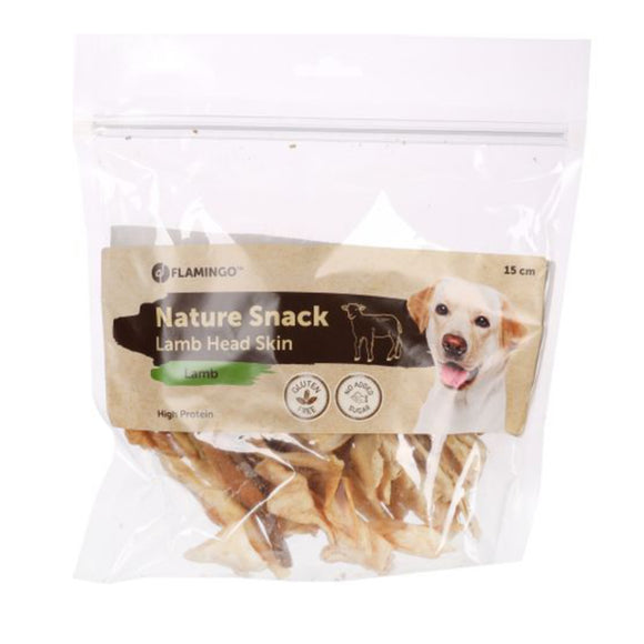 Flamingo Nature Snack Lamb Head Skin 200g – Natural Chewy Dog Treats, High Protein