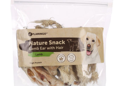 Flamingo Nature Snack Lamb Ears with Hair – Natural Chew Treats, 200g Pack