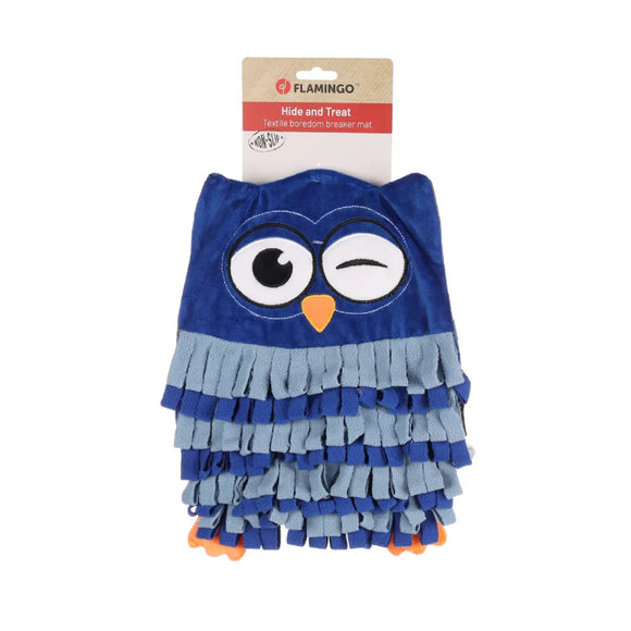 Flamingo Plinkie Owl Sniffing Mat – Soft Blue 33cm Interactive Enrichment Toy, Owl Design