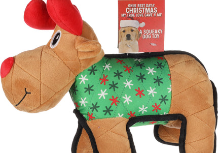 Flamingo Quilty Reindeer Christmas Plush Toy – Soft Brown Squeaker Reindeer, Festive Design