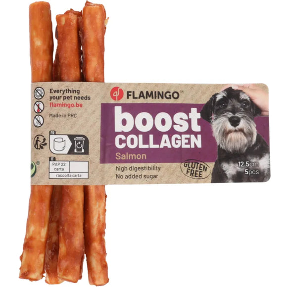Flamingo Boost Collagen Salmon Sticks – Nutritious Chewy Treats, 5 Pack, 35g
