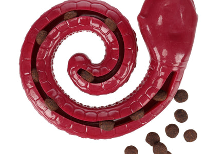Flamingo Sneaky Snake Dog Toy 17cm – Twisted Rubber Treat Dispenser with Squeaker, Burgundy