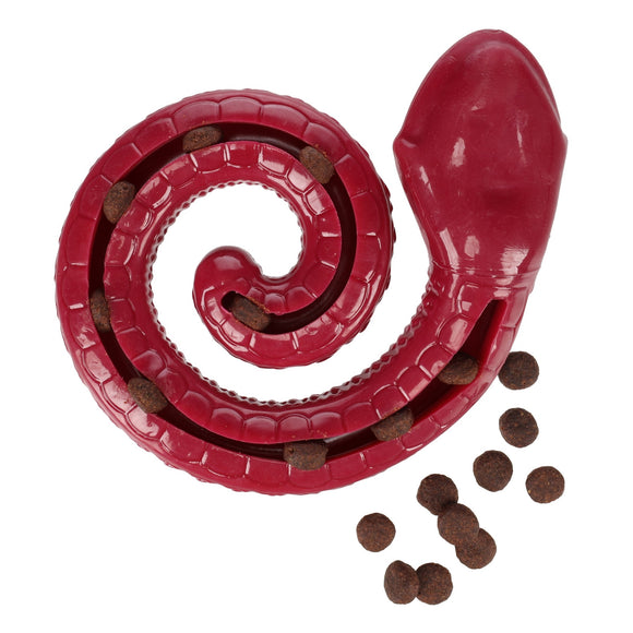 Flamingo Sneaky Snake Dog Toy 17cm – Twisted Rubber Treat Dispenser with Squeaker, Burgundy