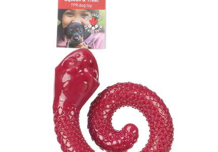 Flamingo Sneaky Snake Dog Toy 17cm – Twisted Rubber Treat Dispenser with Squeaker, Burgundy