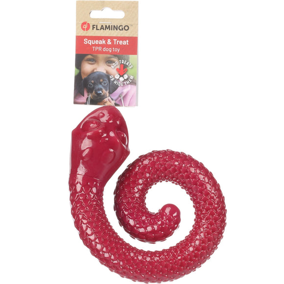 Flamingo Sneaky Snake Dog Toy 17cm – Twisted Rubber Treat Dispenser with Squeaker, Burgundy