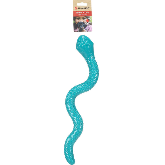 Flamingo Sneaky Snake Dog Toy – 42cm Rubber Treat Dispenser with Squeaker, Lime Green