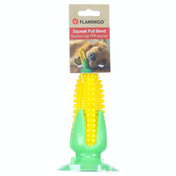 Flamingo Bruco Corn Dental Chew Toy – 15cm Suction Cup Squeaker, Durable Corn Cob Design