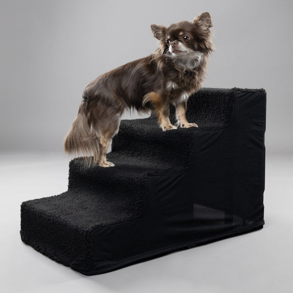 Flamingo Tampa Dog Step – Plush Black Stairs, Supports Up to 30kg, 60x36x41cm