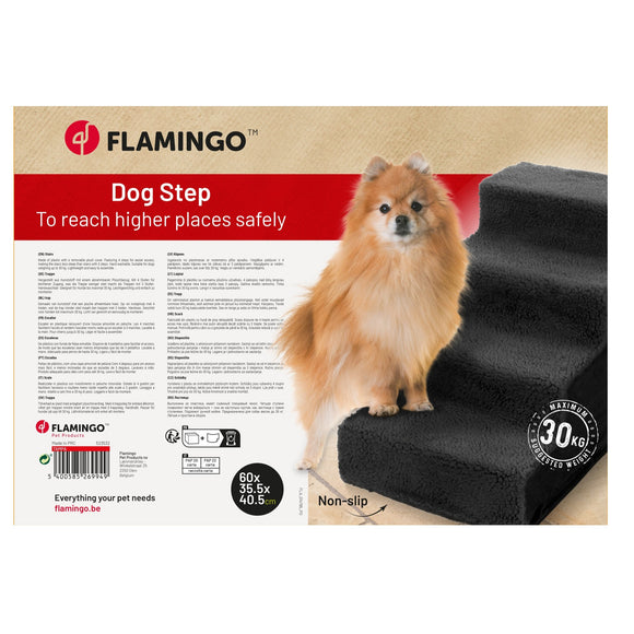 Flamingo Tampa Dog Step – Plush Black Stairs, Supports Up to 30kg, 60x36x41cm