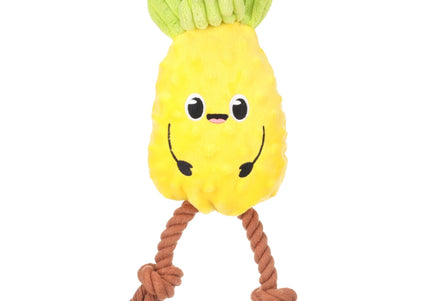 Flamingo Bubto Pineapple Plush Toy with Rope and Squeaker, 33cm – Fun Durable Design