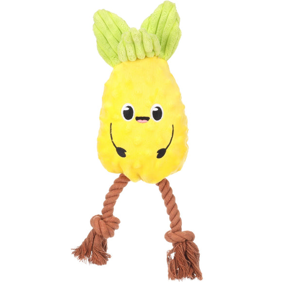 Flamingo Bubto Pineapple Plush Toy with Rope and Squeaker, 33cm – Fun Durable Design
