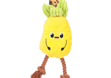 Flamingo Bubto Pineapple Plush Toy with Rope and Squeaker, 33cm – Fun Durable Design