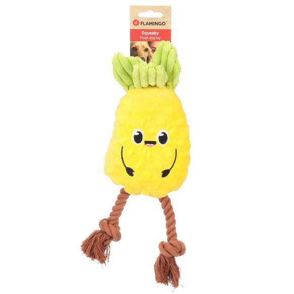 Flamingo Bubto Pineapple Plush Toy with Rope and Squeaker, 33cm – Fun Durable Design