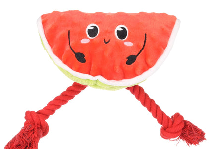 Flamingo Bubto Watermelon Plush Toy with Rope and Squeaker, 20cm – Fun Durable Design