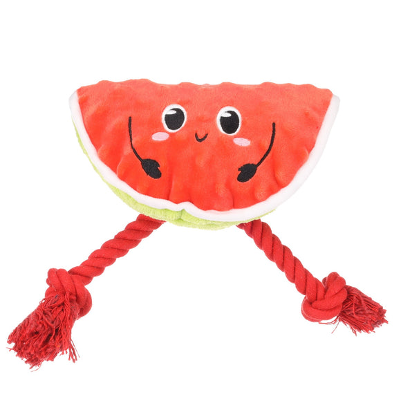 Flamingo Bubto Watermelon Plush Toy with Rope and Squeaker, 20cm – Fun Durable Design