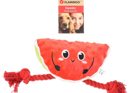 Flamingo Bubto Watermelon Plush Toy with Rope and Squeaker, 20cm – Fun Durable Design