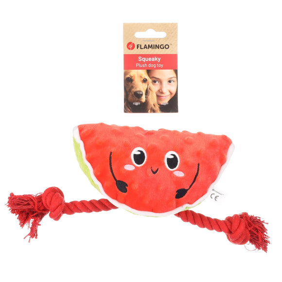 Flamingo Bubto Watermelon Plush Toy with Rope and Squeaker, 20cm – Fun Durable Design
