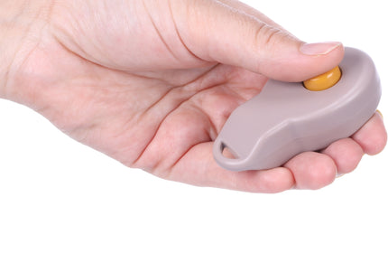 Flamingo Puppy Love Training Clicker – Ergonomic Taupe Dog Clicker with Elastic Finger Band