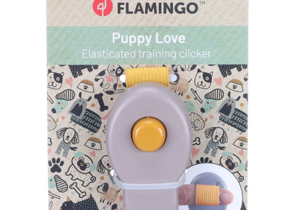Flamingo Puppy Love Training Clicker – Ergonomic Taupe Dog Clicker with Elastic Finger Band
