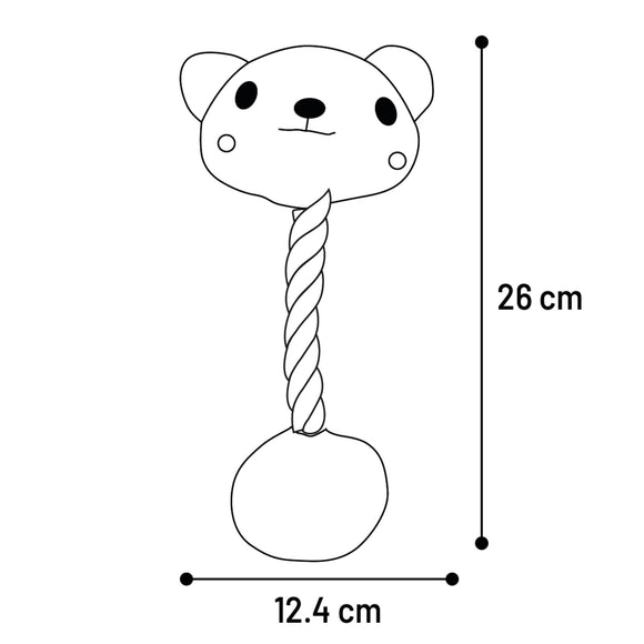 Flamingo Puppy Zoda Bear Plush Toy – 26cm Teddy Head with Rope and Squeaker