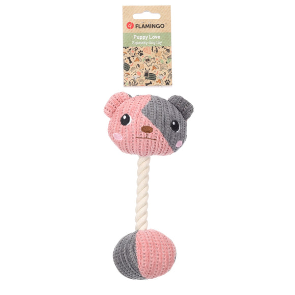 Flamingo Puppy Zoda Bear Plush Toy – 26cm Teddy Head with Rope and Squeaker