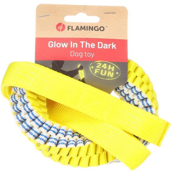 Flamingo Glowa Tug Rope Ring – Large Glow-in-the-Dark Yellow and Blue Durable Toy