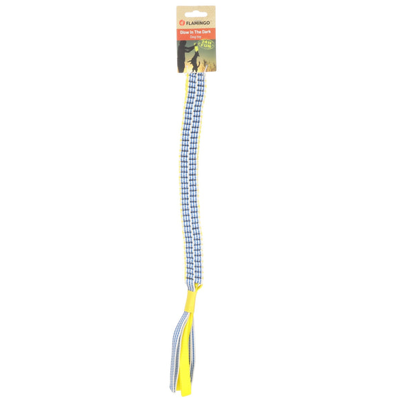 Flamingo Glowa Stick Braided Dog Toy – Glow-in-the-Dark, Yellow and Blue, Small Size