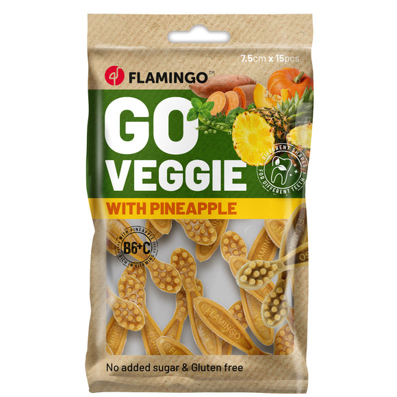 Flamingo Go Veggie Snacks with Pineapple 120g – Vegan Dog Treats, Pineapple Flavor, Healthy Reward